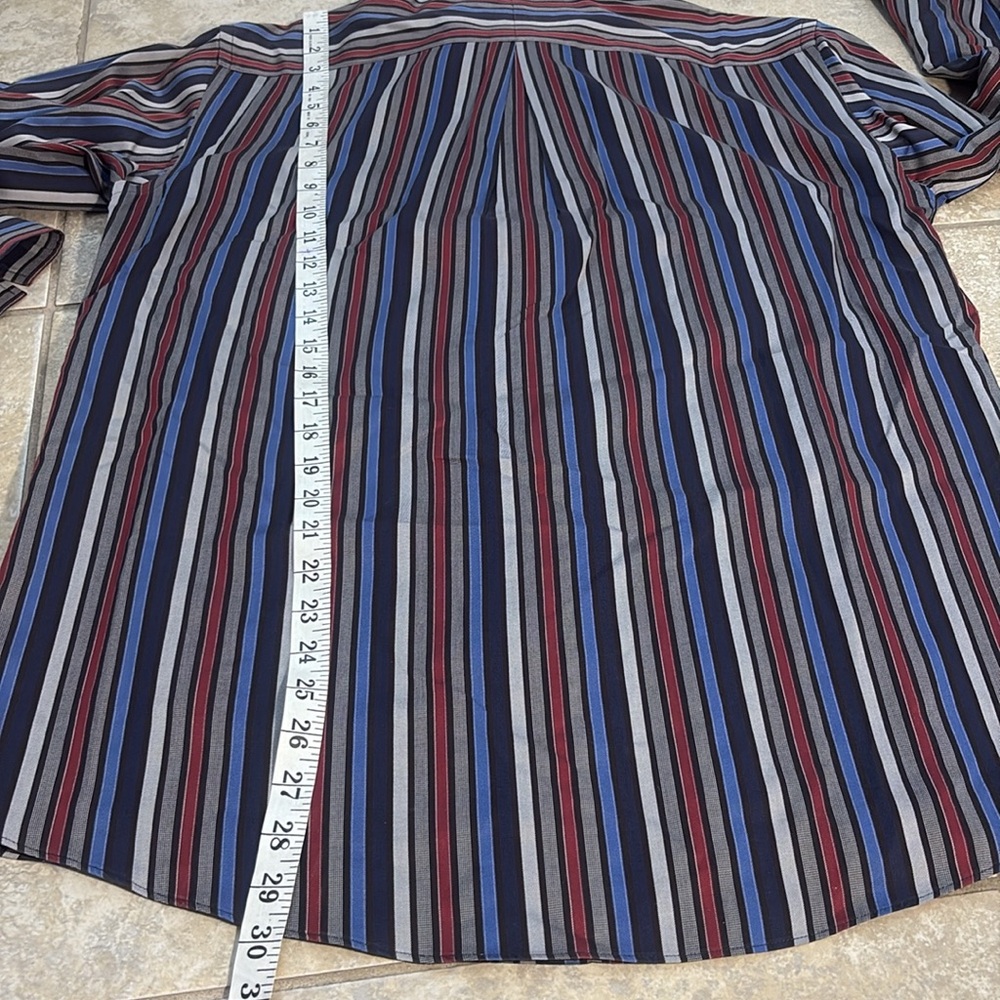 Murano Men's Striped Button Down Shirt - Blue, Red, Black - Picture 11 of 15